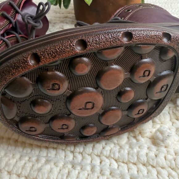 BIONICA Boots Women's 8.5 Flannel Leather Lace Up Oxblood Funky Unique - Picture 6 of 15